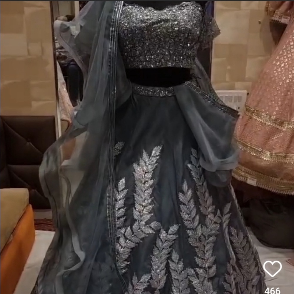 Designer embroidered Lehenga for Indian wedding - gray size small
